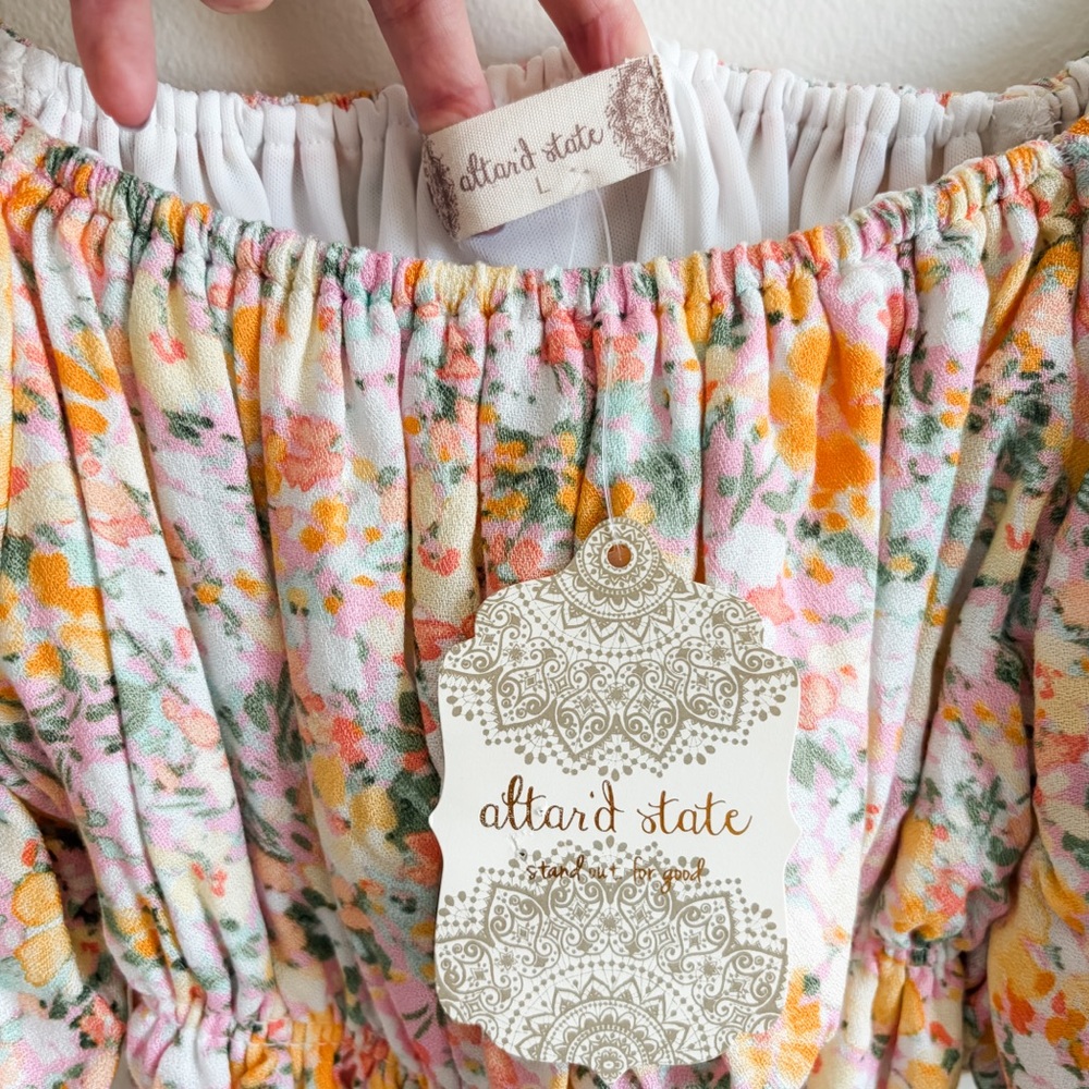 Altar'd State Smocked Puff Sleeve Cropped Floral Top - Picture 10 of 10
